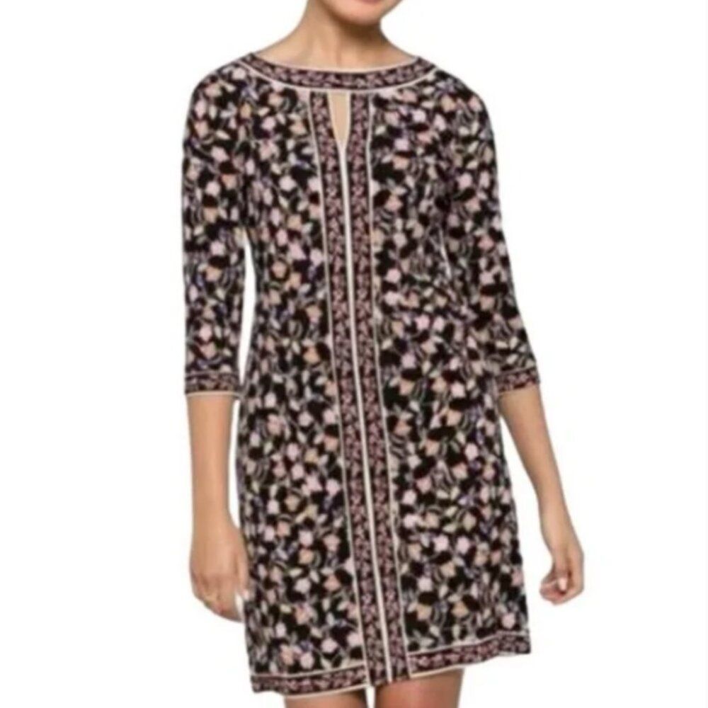 WISP Marnie Knit Floral Shift Dress, Stretch, 3/4 Sleeves - Size 4 - NWT
